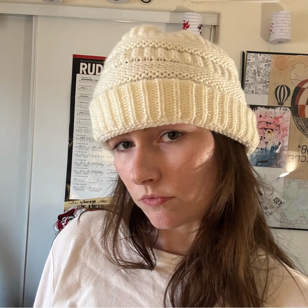 Cream Knit Beanie Hat